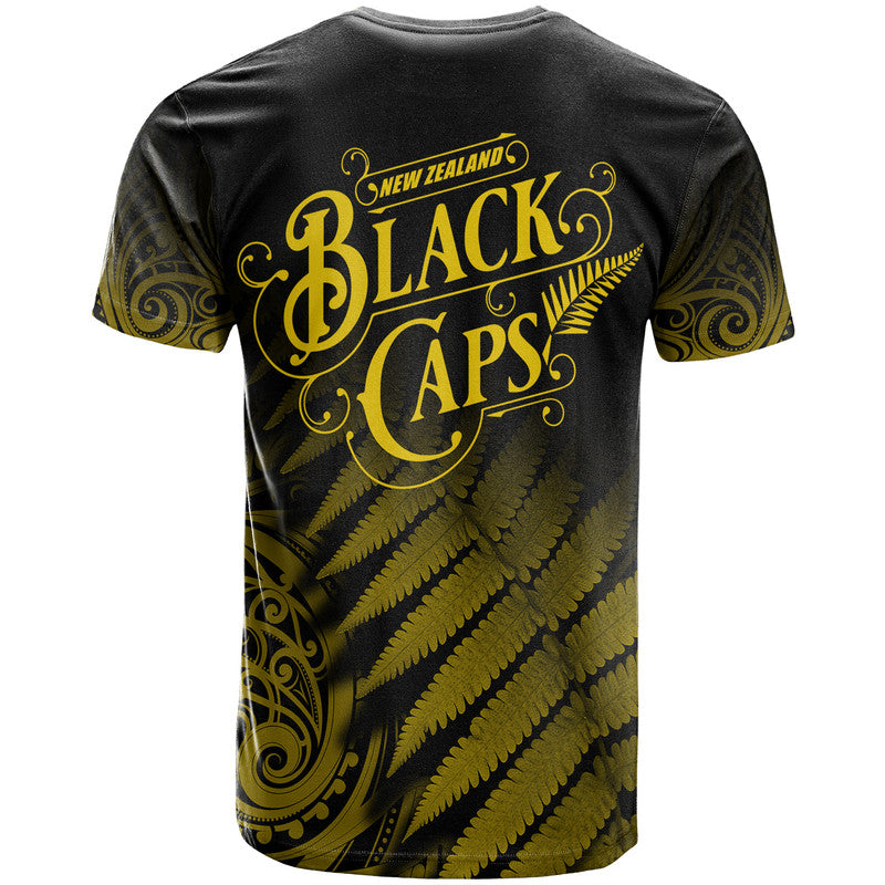 New Zealand Kiwis Cricket Team T Shirt Black Caps Silver Fern Mixed Maori Pattern Version Gold LT9 - Vibe Hoodie Shop