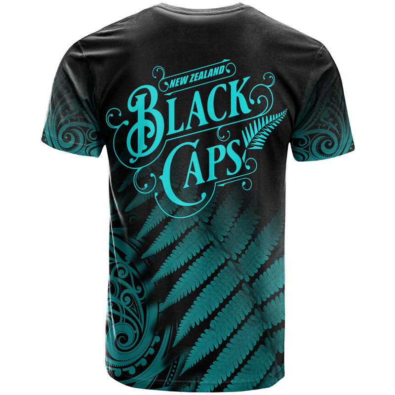 New Zealand Kiwis Cricket Team T Shirt Black Caps Silver Fern Mixed Maori Pattern Version Turquoise LT9 - Vibe Hoodie Shop