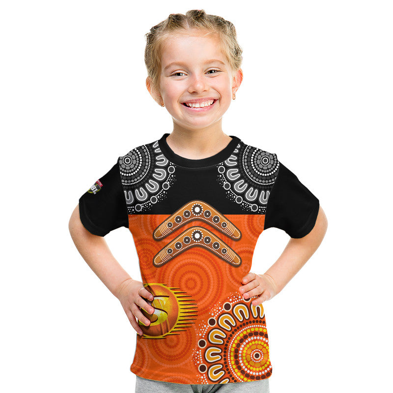 (Custom Personalised) Perth Scorchers Cricket Kid T Shirt Aboriginal Double Boomerang - Vibe Hoodie Shop