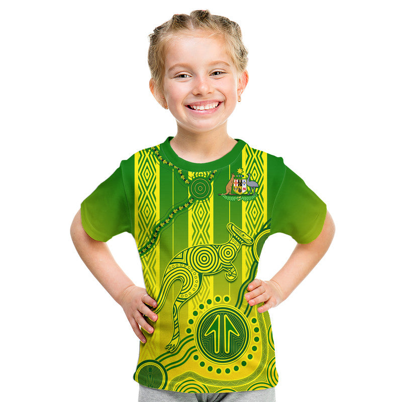 (Custom Personalised) Australia Soccer Kid T Shirt Go Aussie Socceroos With Kangaroo - Vibe Hoodie Shop