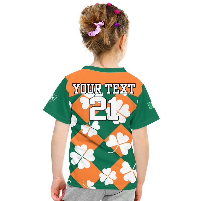 (Custom Text And Number) Ireland Rugby Sevens Kid T Shirt Shamrock Sporty Style - Vibe Hoodie Shop