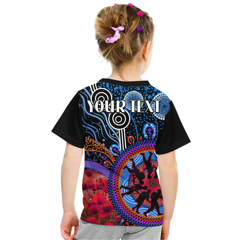 (Custom Personalised) Australia ANZAC Day Kid T Shirt Aboriginal Military and Poppy Flowers Style - Vibe Hoodie Shop