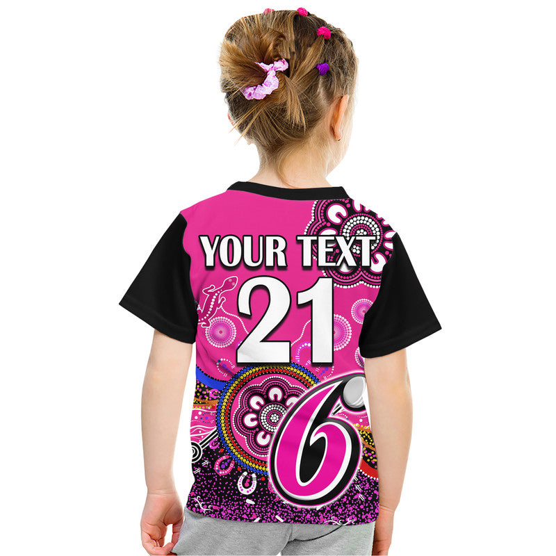 (Custom Personalised) Sydney Sixers Kid T Shirt Cricket Indigenous Aboriginal Lizard Version - Vibe Hoodie Shop