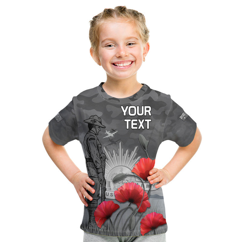 (Custom Personalised) Remembrance Day Kid T Shirt Soldier Australian Army Rising Sun With Red Poppy - Vibe Hoodie Shop