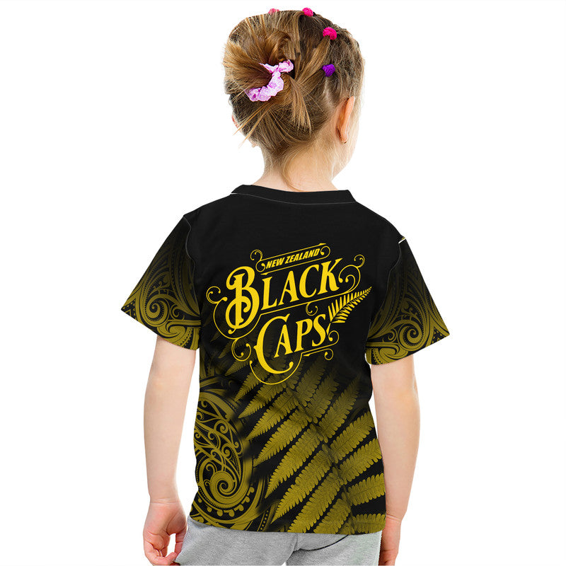 (Custom Personalised) New Zealand Kiwis Cricket Team T Shirt Black Caps Silver Fern Mixed Maori Pattern Version Gold LT9 - Vibe Hoodie Shop