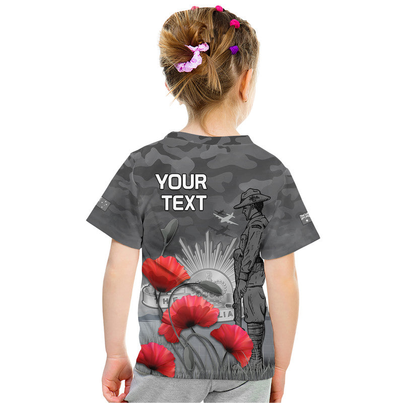 (Custom Personalised) Remembrance Day Kid T Shirt Soldier Australian Army Rising Sun With Red Poppy - Vibe Hoodie Shop