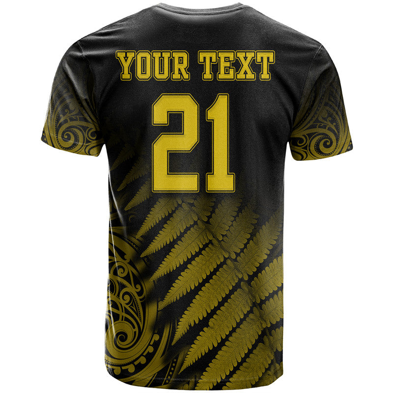 (Custom Personalised) New Zealand Kiwis Cricket Team T Shirt Black Caps Silver Fern Mixed Maori Pattern Version Gold LT9 - Vibe Hoodie Shop