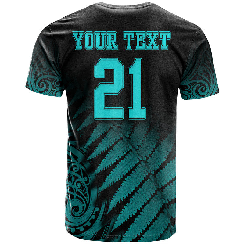 (Custom Personalised) New Zealand Kiwis Cricket Team T Shirt Black Caps Silver Fern Mixed Maori Pattern Version Turquoise LT9 - Vibe Hoodie Shop