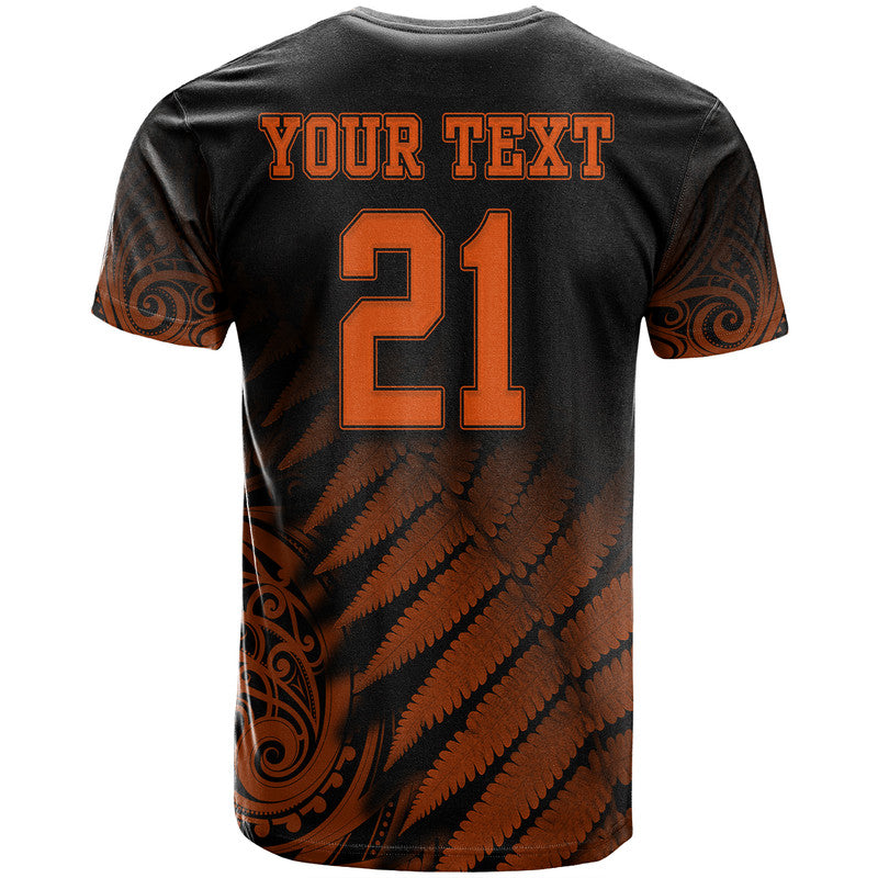 (Custom Personalised) New Zealand Kiwis Cricket Team T Shirt Black Caps Silver Fern Mixed Maori Pattern Version Orange LT9 - Vibe Hoodie Shop