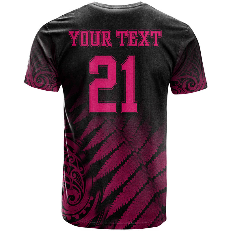 (Custom Personalised) New Zealand Kiwis Cricket Team T Shirt Black Caps Silver Fern Mixed Maori Pattern Version Pink LT9 - Vibe Hoodie Shop