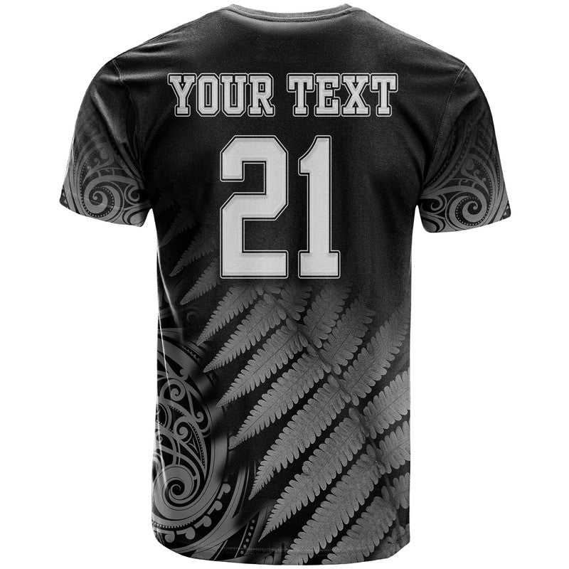 (Custom Personalised) New Zealand Kiwis Cricket Team T Shirt Black Caps Silver Fern Mixed Maori Pattern Version Black LT9 - Vibe Hoodie Shop