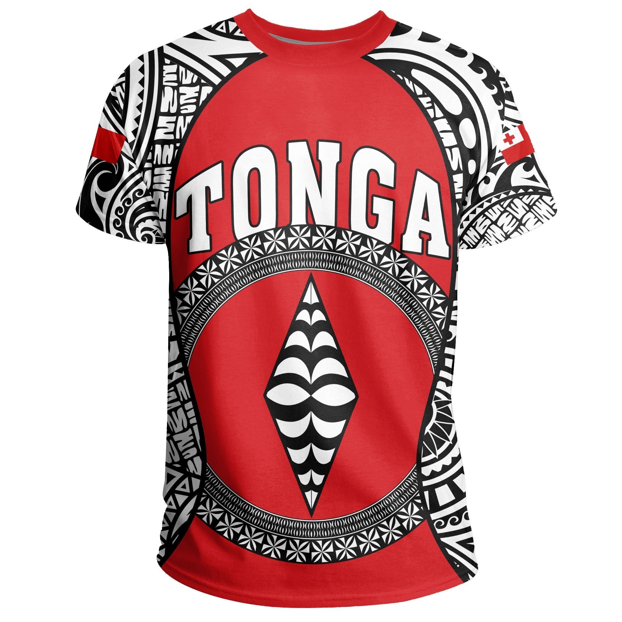 Tonga T shirt - Polynesia Lauhala Tokelau Feletoa Coat Of Arms - Gel Style - Red - Vibe Hoodie Shop