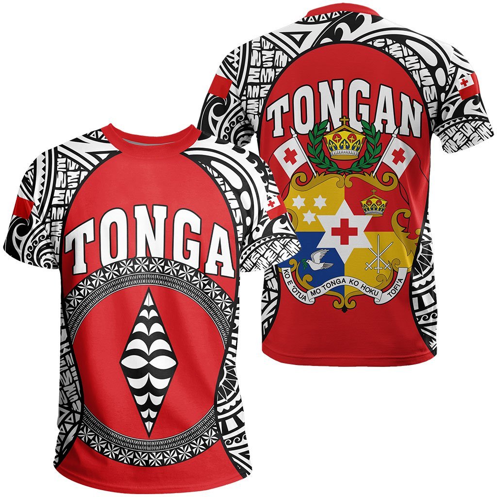 Tonga T shirt - Polynesia Lauhala Tokelau Feletoa Coat Of Arms - Gel Style - Red - Vibe Hoodie Shop