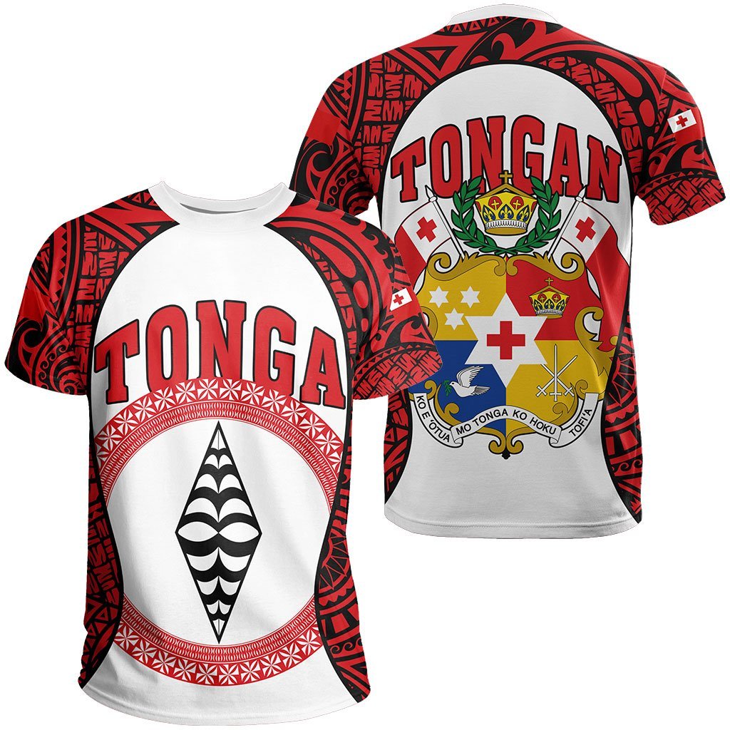 Tonga T shirt - Polynesia Lauhala Tokelau Feletoa Coat Of Arms - Gel Style - White - Vibe Hoodie Shop