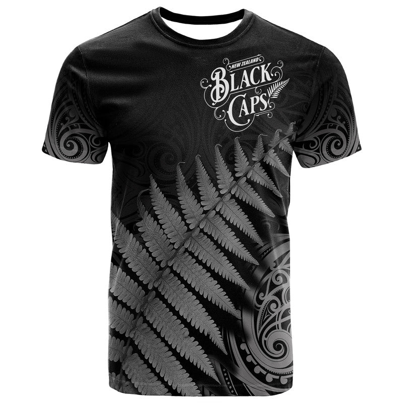 New Zealand Kiwis Cricket Team T Shirt Black Caps Silver Fern Mixed Maori Pattern Version Black LT9 - Vibe Hoodie Shop