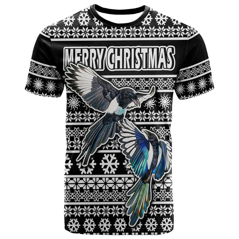 (Custom Personalised) Australian Magpies Christmas Vibe With Aboriginal Dot Painting Style T Shirt LT9 - Vibe Hoodie Shop