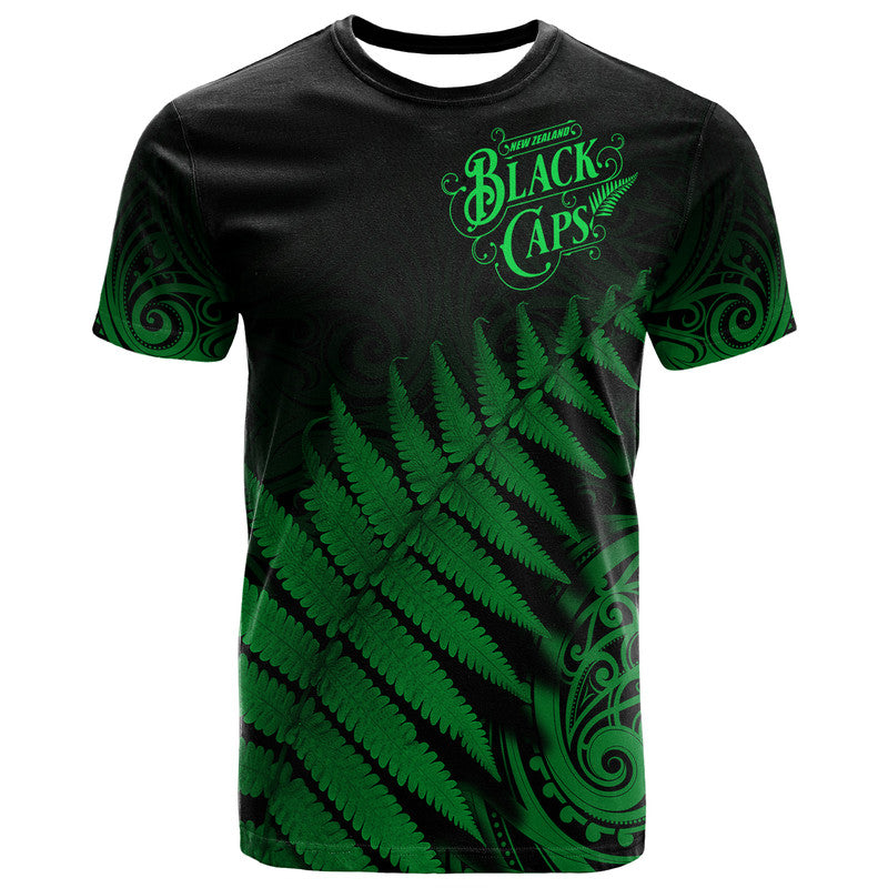 (Custom Personalised) New Zealand Kiwis Cricket Team T Shirt Black Caps Silver Fern Mixed Maori Pattern Version Green LT9 - Vibe Hoodie Shop