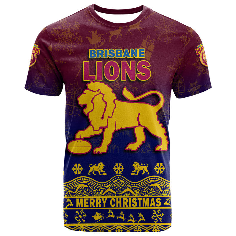 (Custom Personalised And Number) Brisbane Unique Lions Winter Season T Shirt Lions Merry Christmas LT9 - Vibe Hoodie Shop