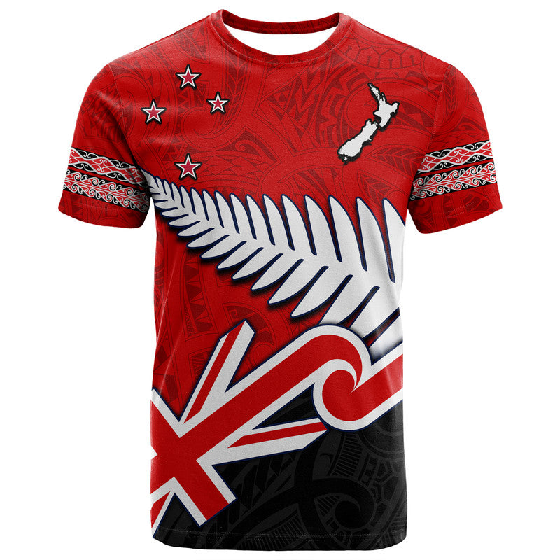 Waitangi T Shirt Aotearoa Tino Rangatiratanga Flag with Silver Fern LT9 - Vibe Hoodie Shop