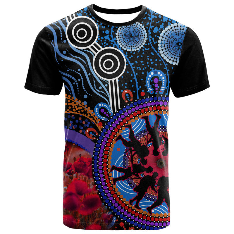 Australia ANZAC Day T Shirt Aboriginal Military and Poppy Flowers Style LT9 - Vibe Hoodie Shop