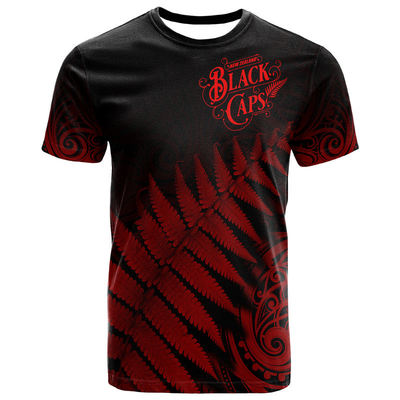 New Zealand Kiwis Cricket Team T Shirt Black Caps Silver Fern Mixed Maori Pattern Version Red LT9 - Vibe Hoodie Shop