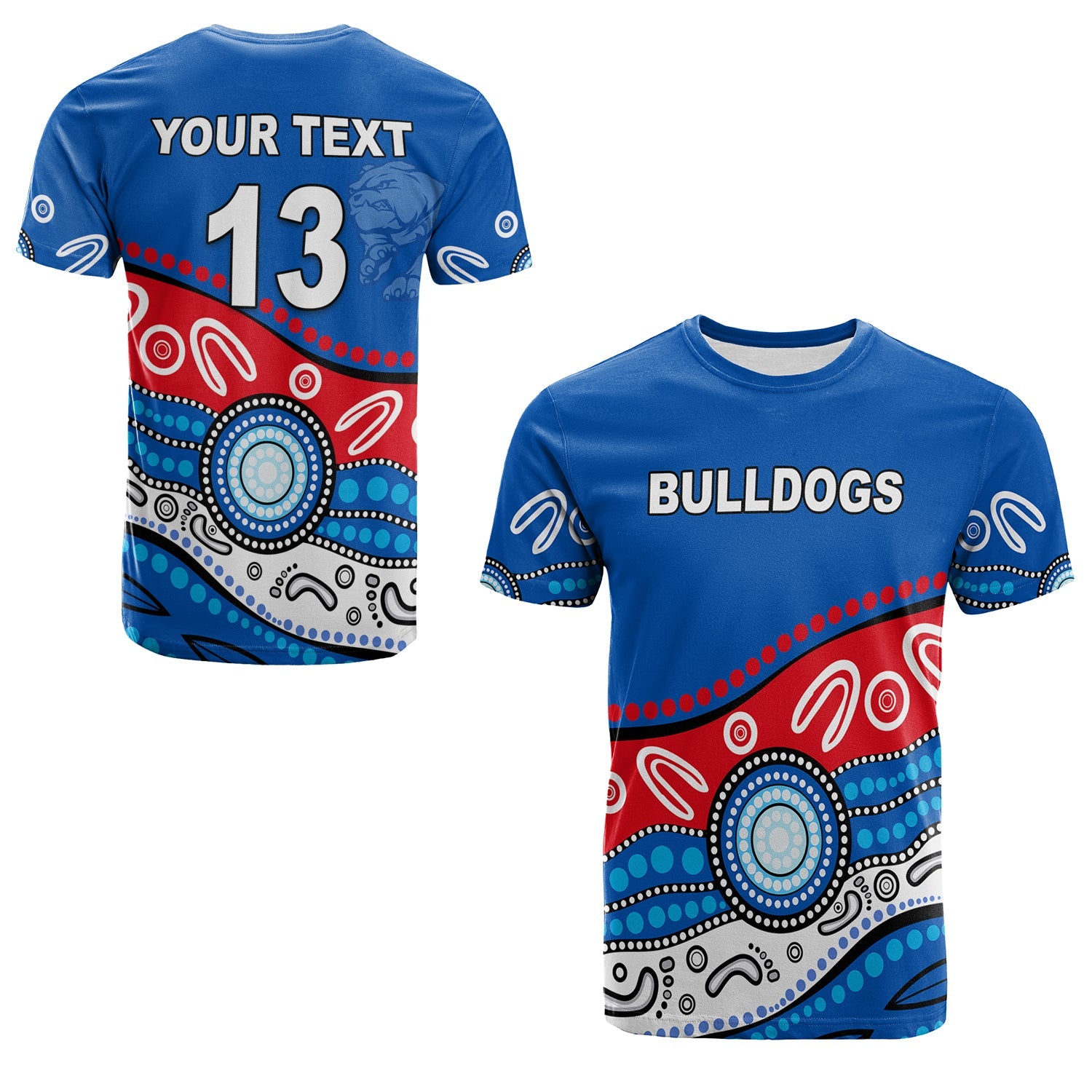 (Custom Personalised) Bulldogs Indigenous T shirt Western - Custom Text and Number - Vibe Hoodie Shop