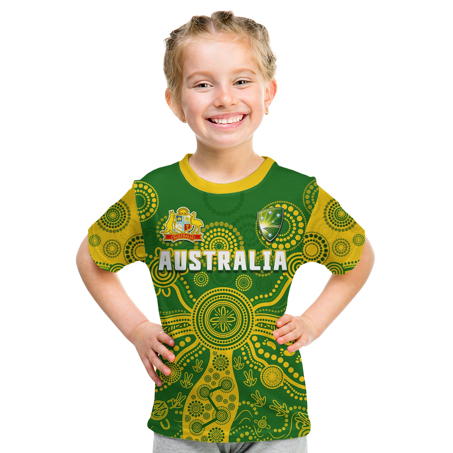 (Custom Text And Number) Cricket Australia T Shirt KID Aussie 2022 Indigenous Special Version 2 - Vibe Hoodie Shop