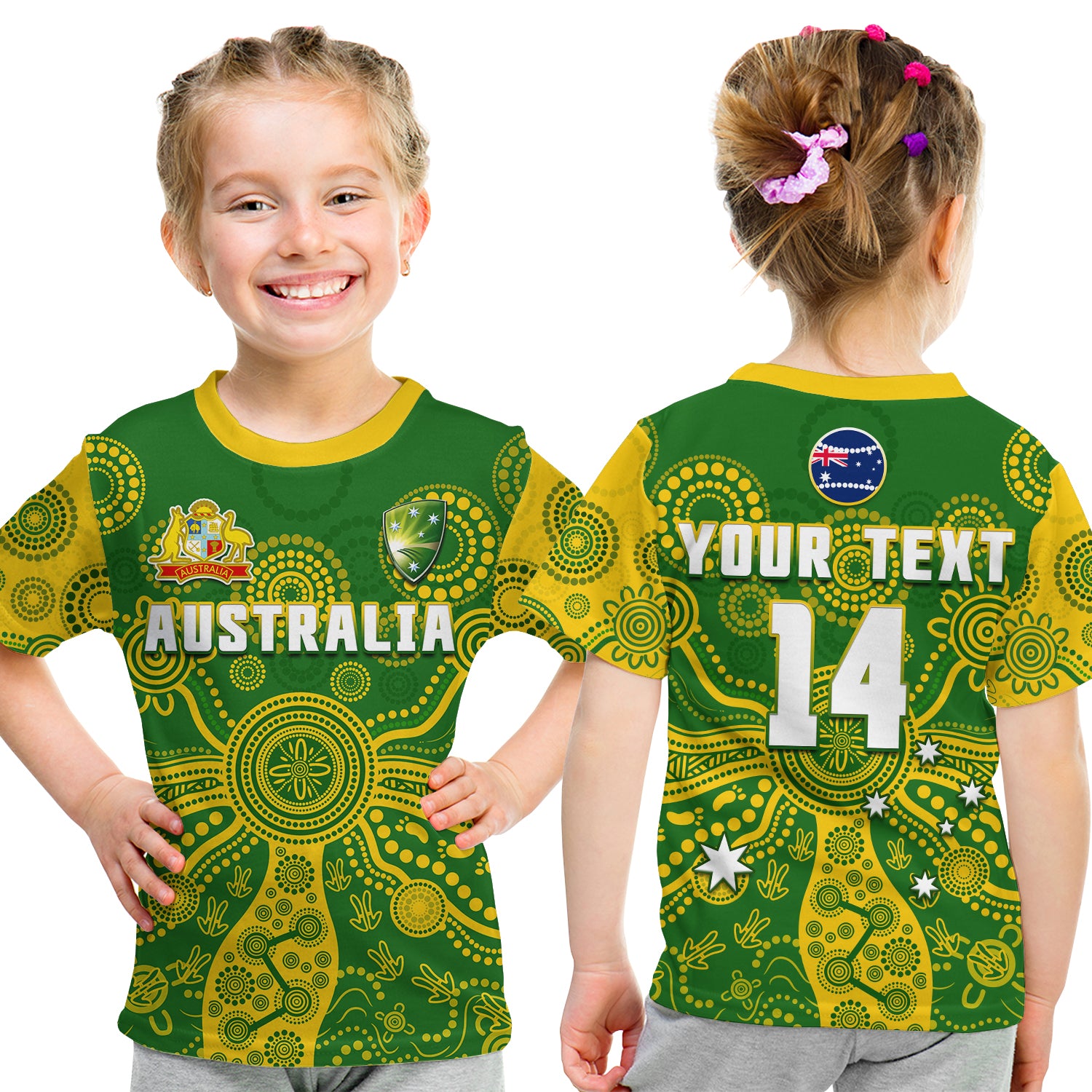 (Custom Text And Number) Cricket Australia T Shirt KID Aussie 2022 Indigenous Special Version 2 - Vibe Hoodie Shop