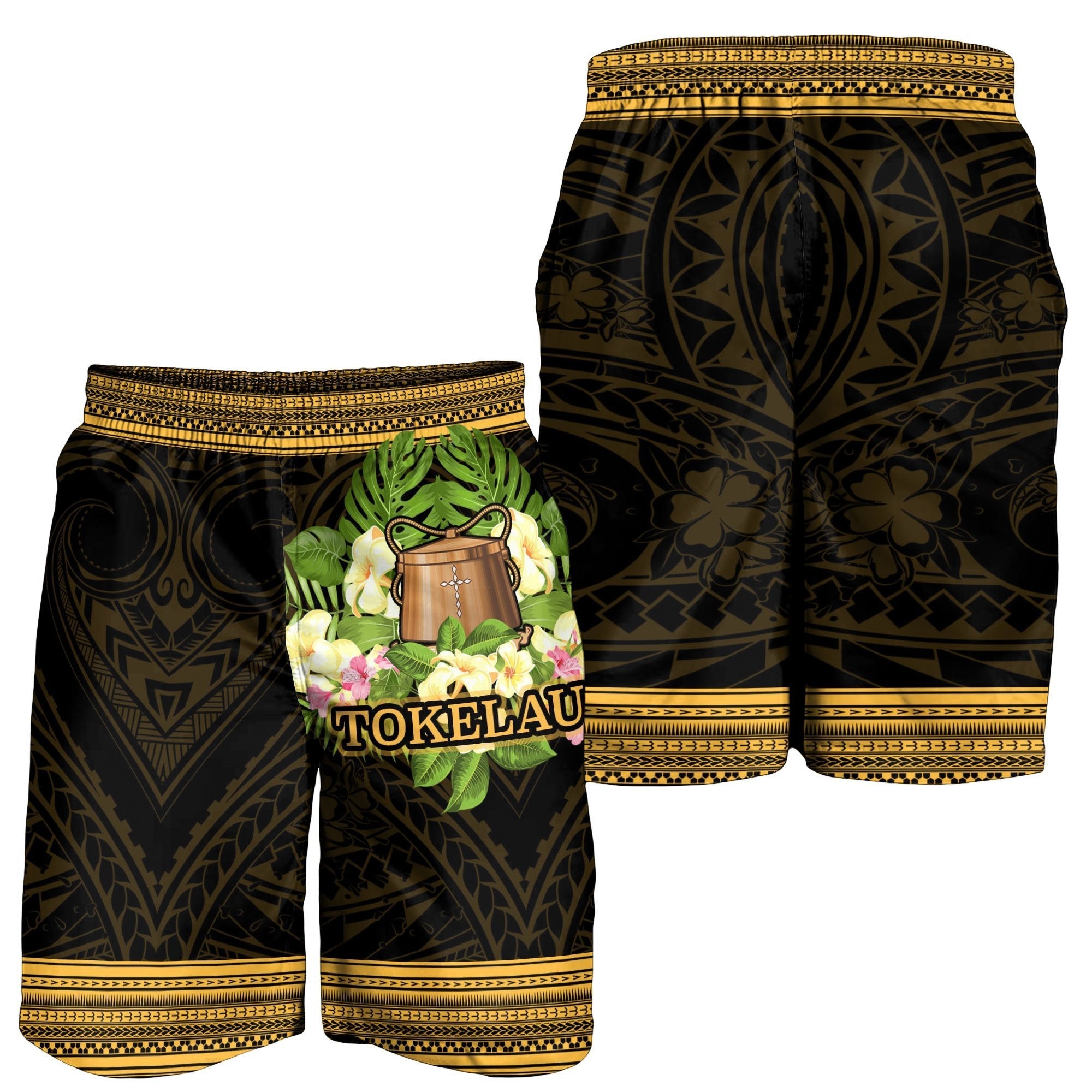 Tokelau Men's Shorts - Polynesian Gold Patterns Collection - Vibe Hoodie Shop