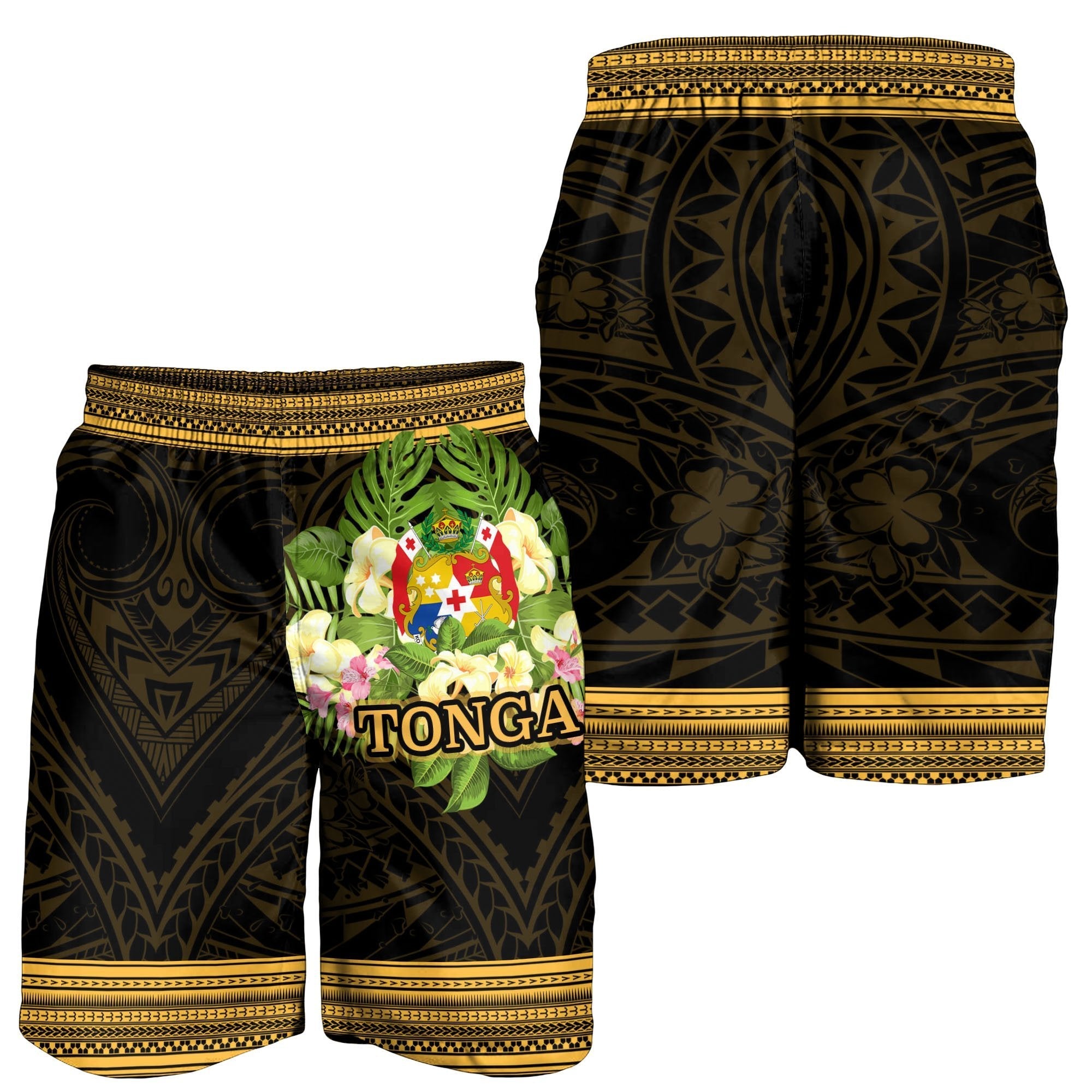 Tonga Men's Shorts - Polynesian Gold Patterns Collection - Vibe Hoodie Shop