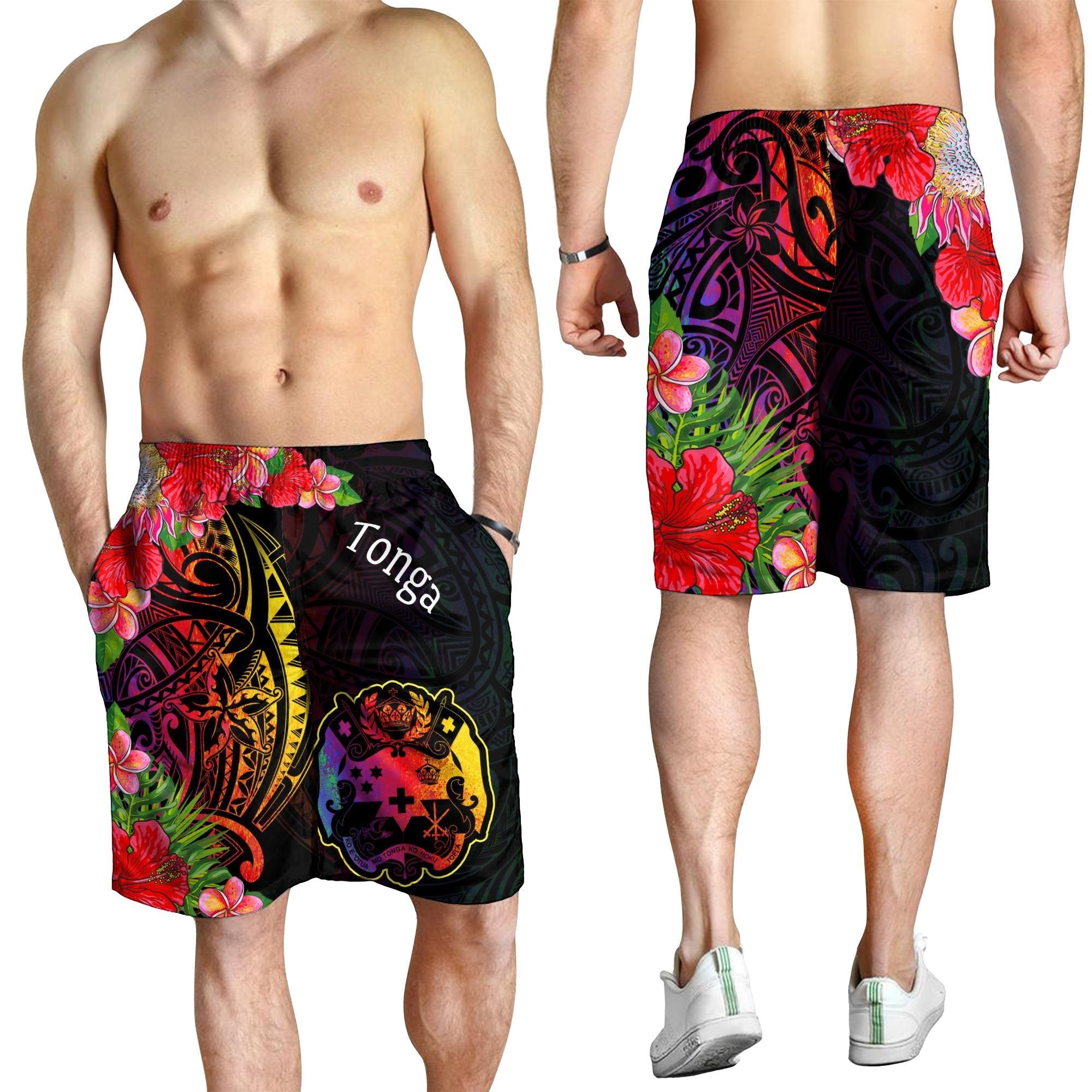 Tonga Men's Shorts - Tropical Hippie Style - Vibe Hoodie Shop