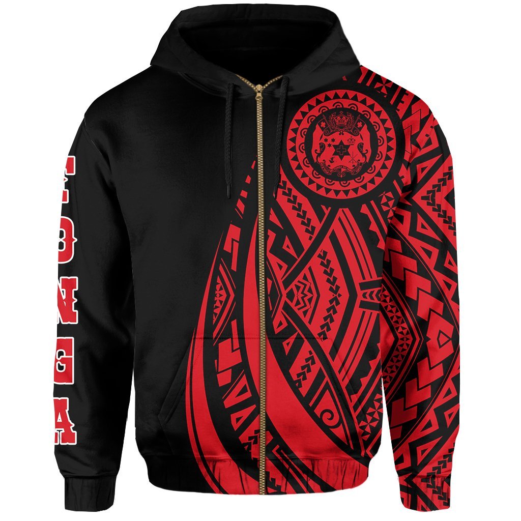 Zip Up Hoodie Tonga Polynesian Coat Of Arms Red - Vibe Hoodie Shop