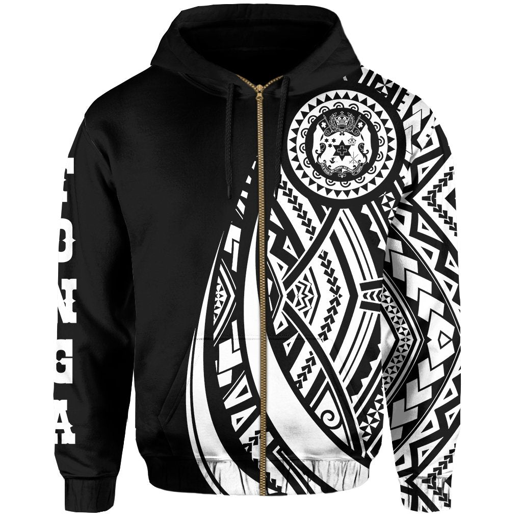 Zip Up Hoodie Tonga Polynesian Coat Of Arms White - Vibe Hoodie Shop