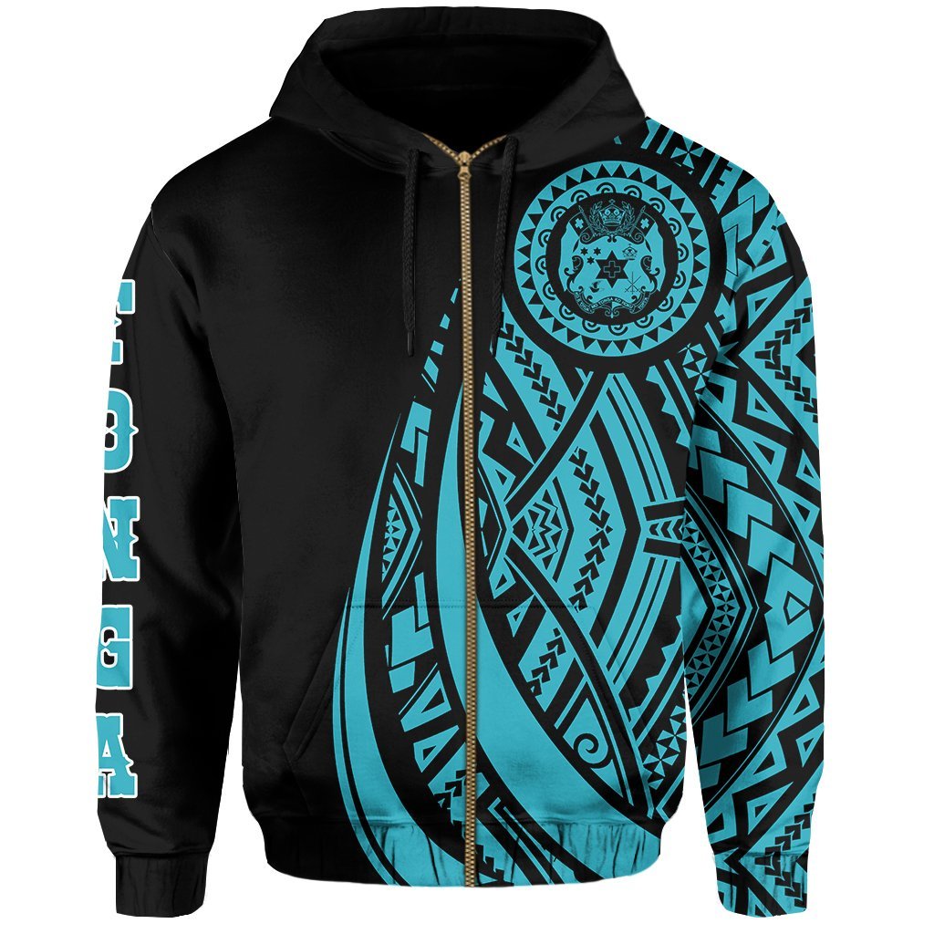 Zip Up Hoodie Tonga Polynesian Coat Of Arms Blue - Vibe Hoodie Shop