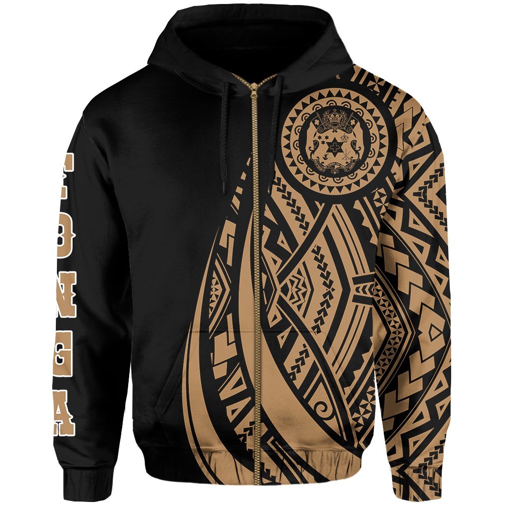 Zip Up Hoodie Tonga Polynesian Coat Of Arms Gold - Vibe Hoodie Shop