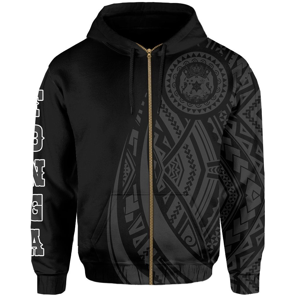 Zip Up Hoodie Tonga Polynesian Coat Of Arms Grey - Vibe Hoodie Shop