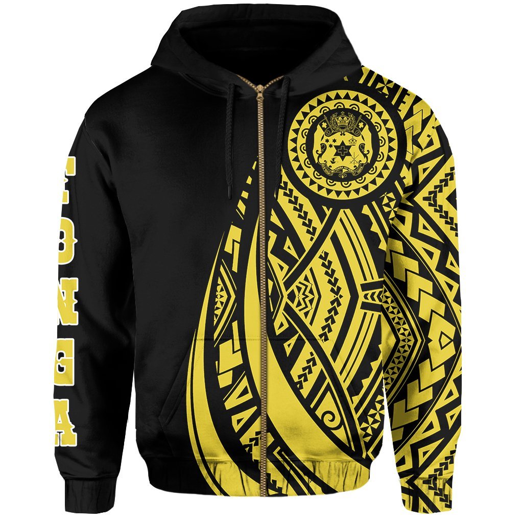 Zip Up Hoodie Tonga Polynesian Coat Of Arms Yellow - Vibe Hoodie Shop