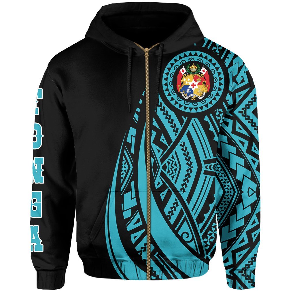 Zip Up Hoodie Tonga Polynesian Coat Of Arms Blue Ver 2.0 - Vibe Hoodie Shop