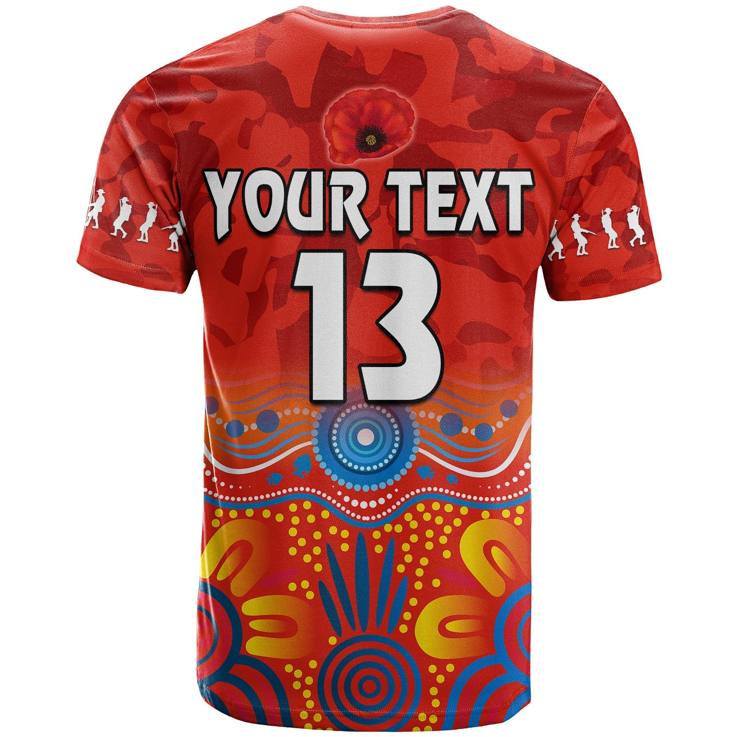 (Custom Text and Number) Suns ANZAC 2022 T shirt Gold Coast Aboriginal Poppy - Vibe Hoodie Shop