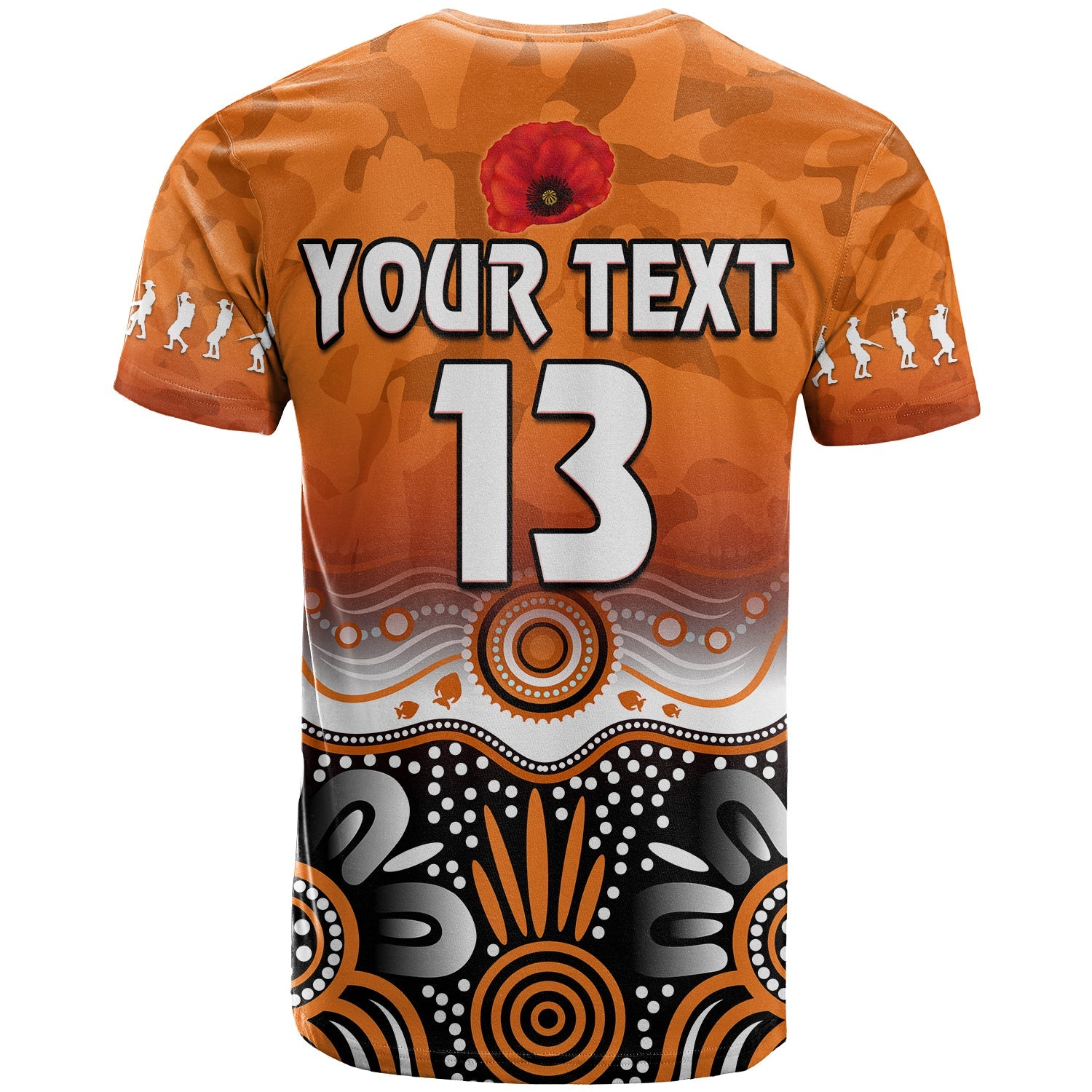 (Custom Text and Number) Giants ANZAC 2022 T shirt Greater Western Sydney GWS Aboriginal Poppy - Vibe Hoodie Shop