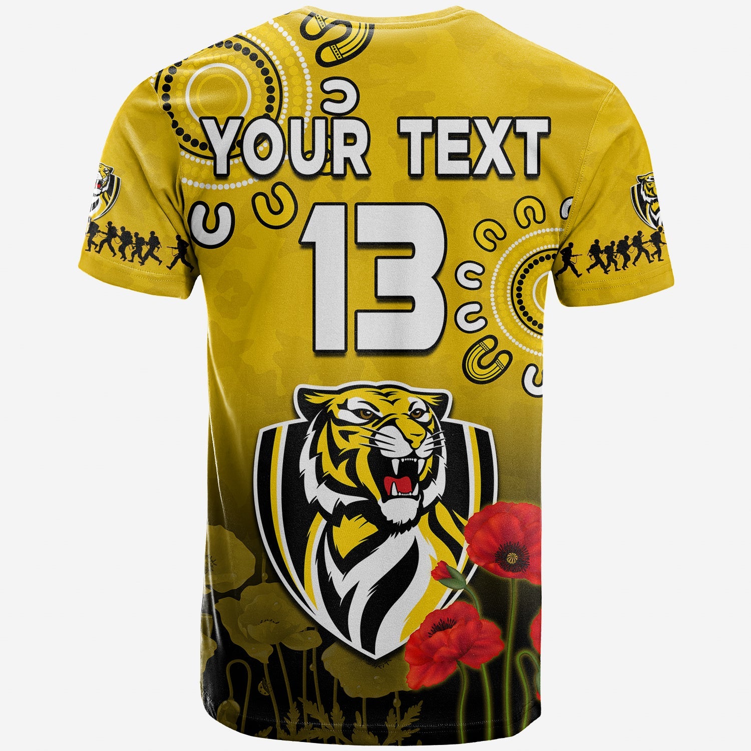 (Custom Text and Number) Richmond ANZAC 2022 T shirt Tigers Aboriginal Poppy - Vibe Hoodie Shop