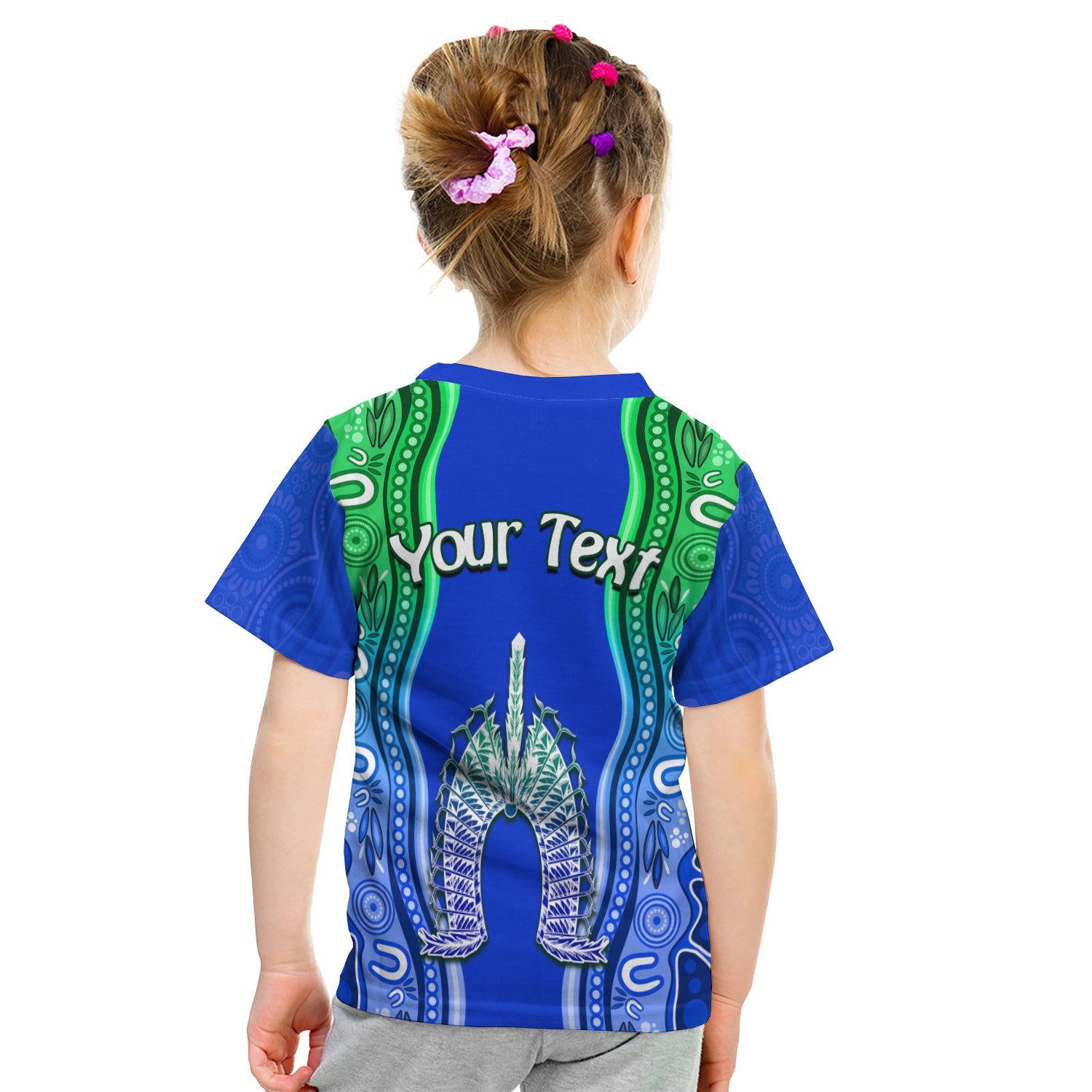 (Custom Personalised) Torres Strait Islands T shirt KID The Dhari Mix Aboriginal Turtle Version Blue - Vibe Hoodie Shop