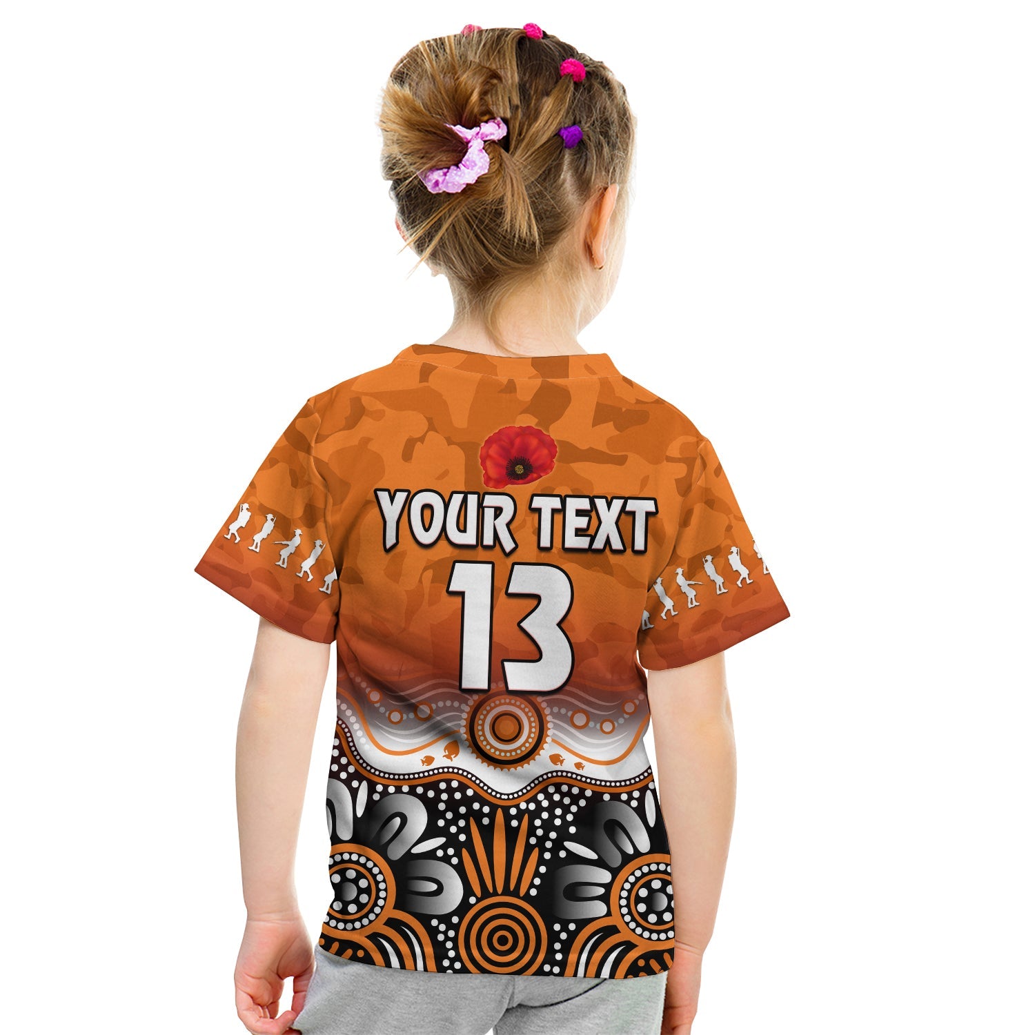 (Custom Text and Number) Giants ANZAC 2022 T shirt KID Greater Western Sydney GWS Aboriginal Poppy - Vibe Hoodie Shop