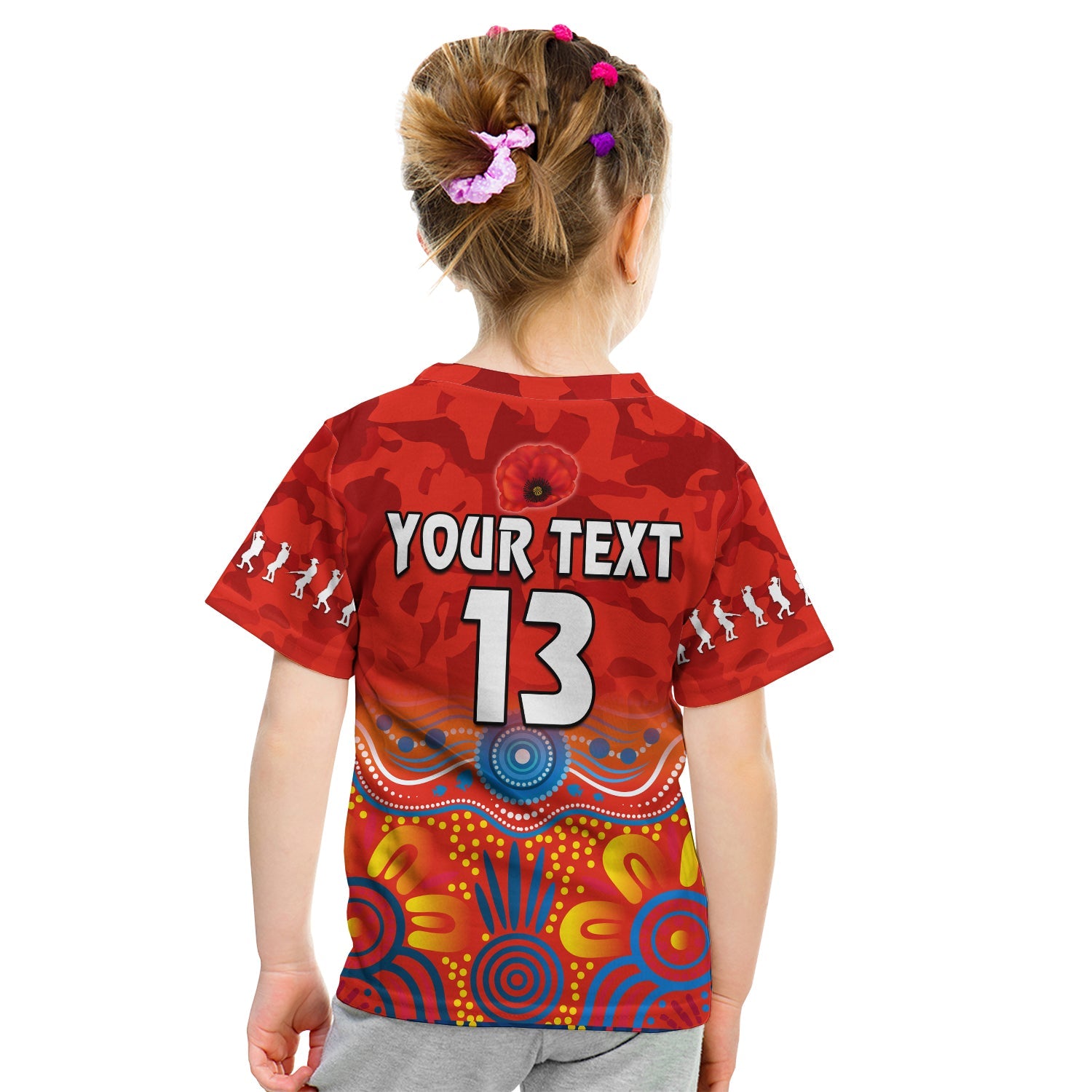 (Custom Text and Number) Suns ANZAC 2022 T shirt Gold Coast Aboriginal Poppy - Vibe Hoodie Shop