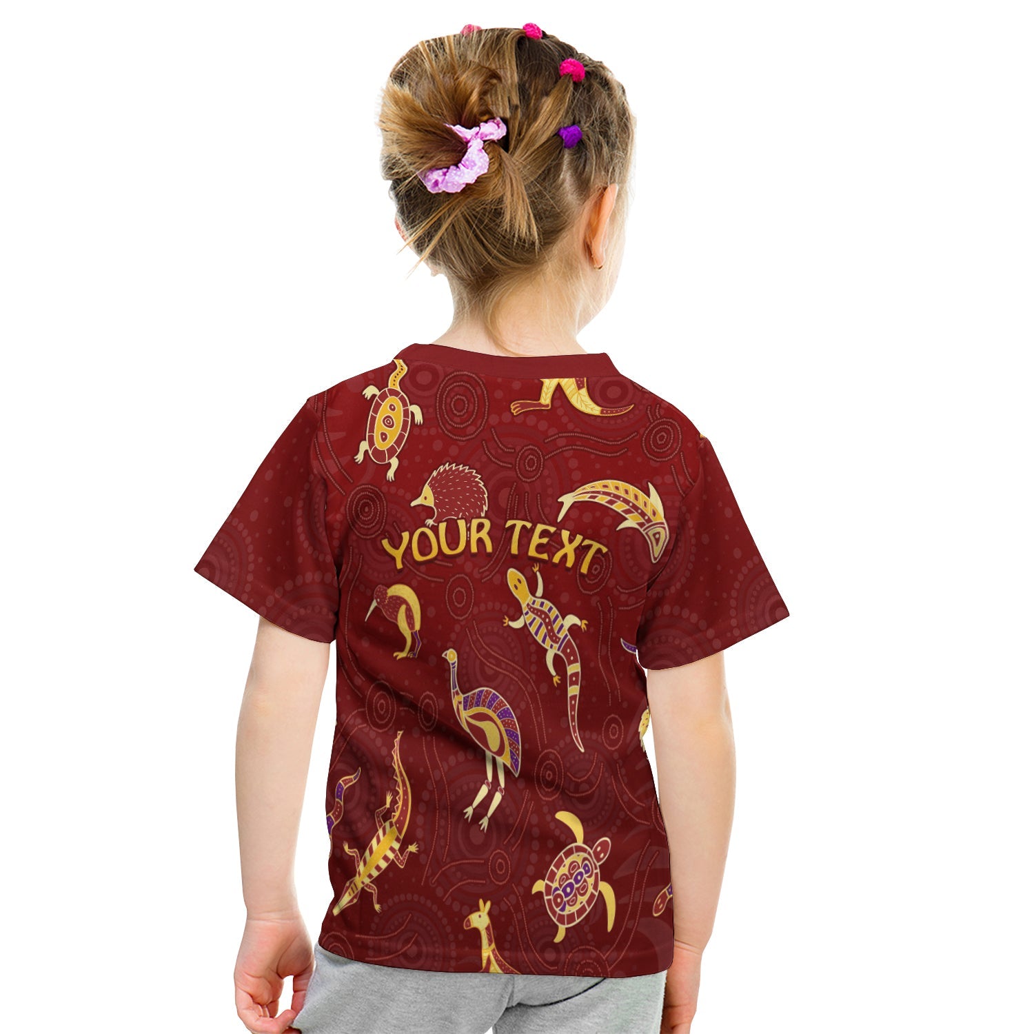 (Custom Personalised) Aboriginal Art T shirt KID Animals Australia Version Maroon - Vibe Hoodie Shop