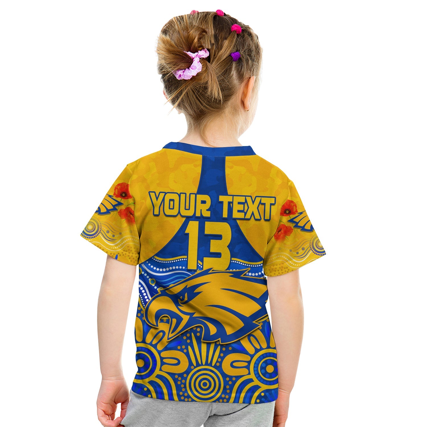 (Custom Text and Number) Eagles ANZAC 2022 T shirt KID West Coast Aboriginal Remember Them - Vibe Hoodie Shop