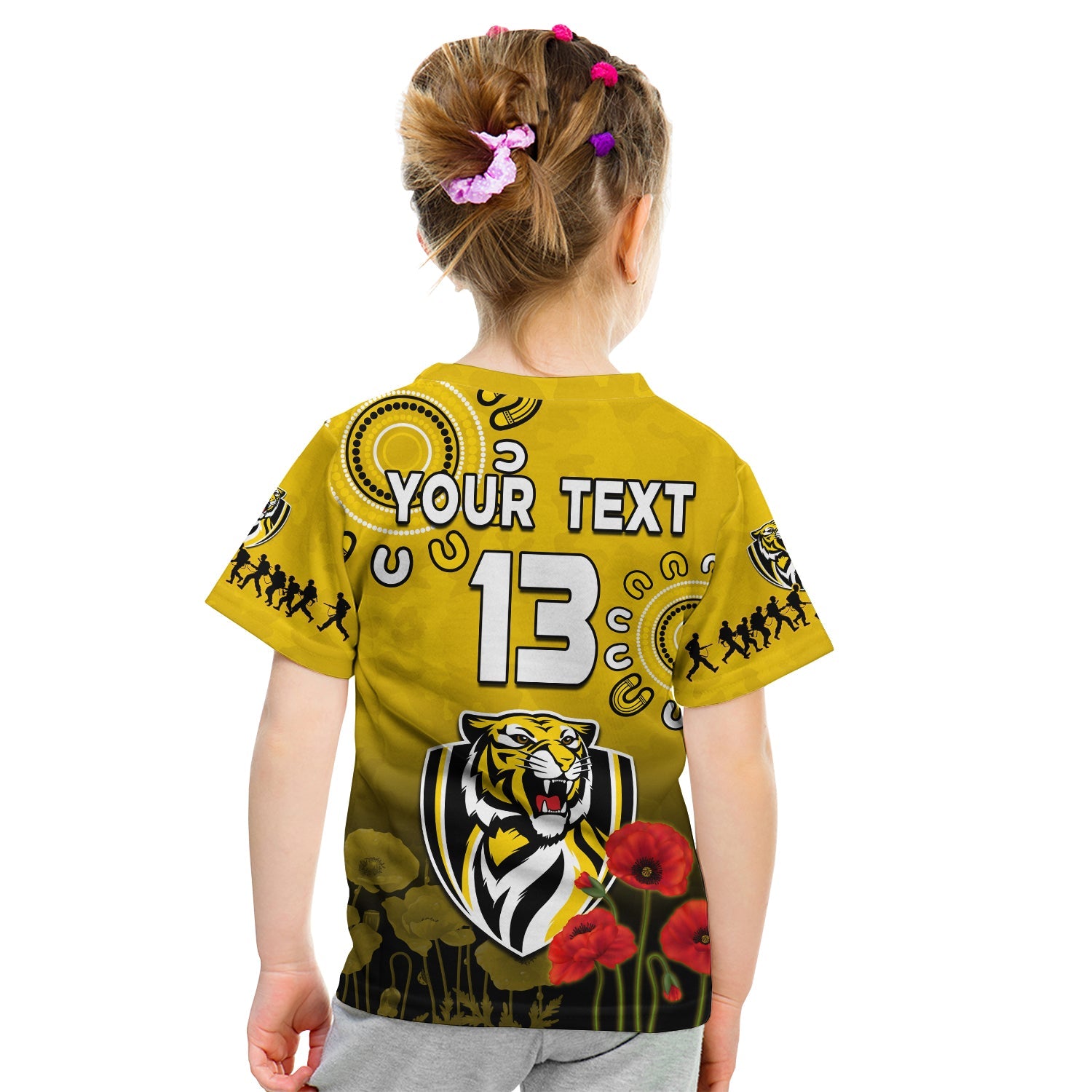 (Custom Text and Number) Richmond ANZAC 2022 T shirt Tigers Aboriginal Poppy - Vibe Hoodie Shop