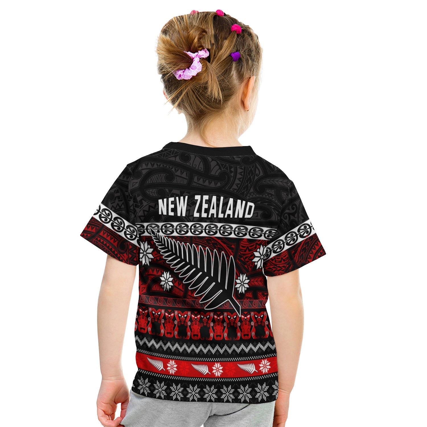 (Custom Personalised) New Zealand Silver Fern Christmas T shirt KID Maori Meri Kirihimete - Vibe Hoodie Shop