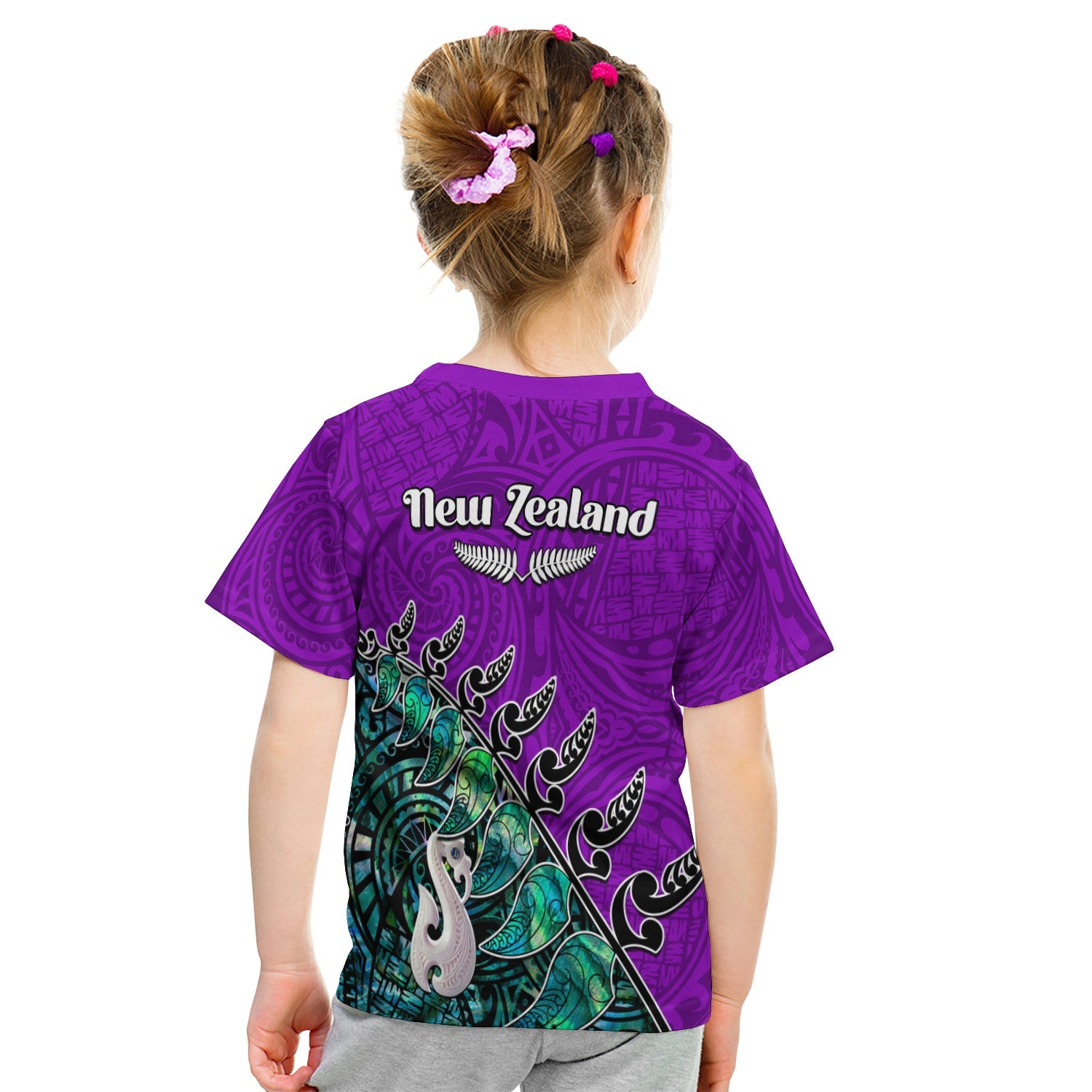 (Custom Personalised) New Zealand Maori T shirt KID Fern and Manaia Version Purple - Vibe Hoodie Shop