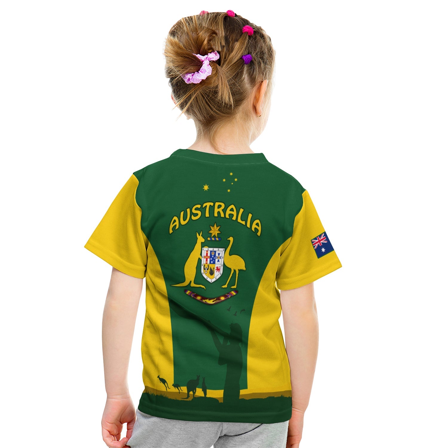 (Custom Personalised) Australia National Colours T shirt KID Green and Gold - Vibe Hoodie Shop